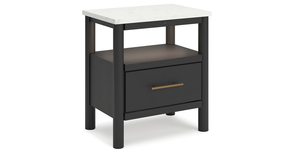 Cadmori Queen Upholstered Panel Bed with Dresser and 2 Nightstands in Black/White from Ashley - Luna Furniture