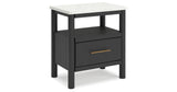 Cadmori King Upholstered Panel Bed with 2 Nightstands in Black/White from Ashley - Luna Furniture