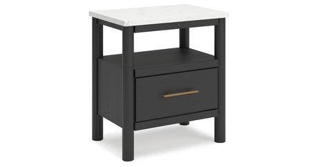 Cadmori King Upholstered Panel Bed with 2 Nightstands in Black/White from Ashley - Luna Furniture