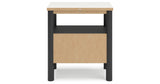 Cadmori Queen Upholstered Panel Bed with 2 Nightstands in Black/White from Ashley - Luna Furniture