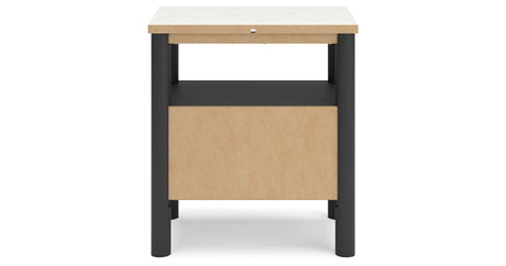 Cadmori Queen Upholstered Panel Bed with 2 Nightstands in Black/White from Ashley - Luna Furniture