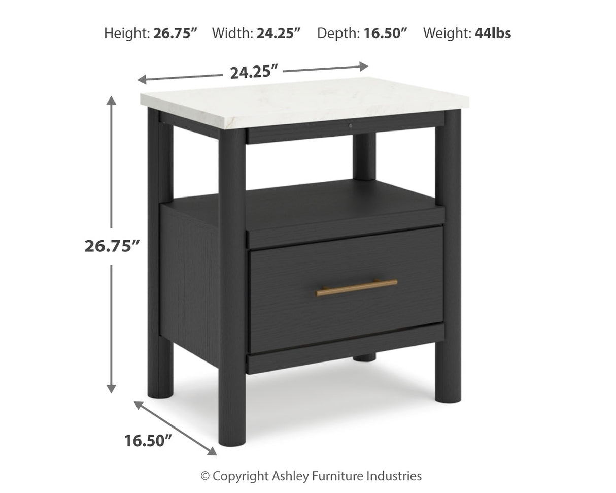 Cadmori Queen Upholstered Panel Bed with Dresser and 2 Nightstands in Black/White from Ashley - Luna Furniture