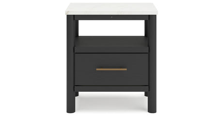Cadmori Full Upholstered Panel Bed with Dresser and 2 Nightstands in Black/White from Ashley - Luna Furniture