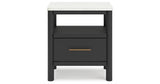 Cadmori Full Upholstered Panel Bed with 2 Nightstands in Black/White from Ashley - Luna Furniture