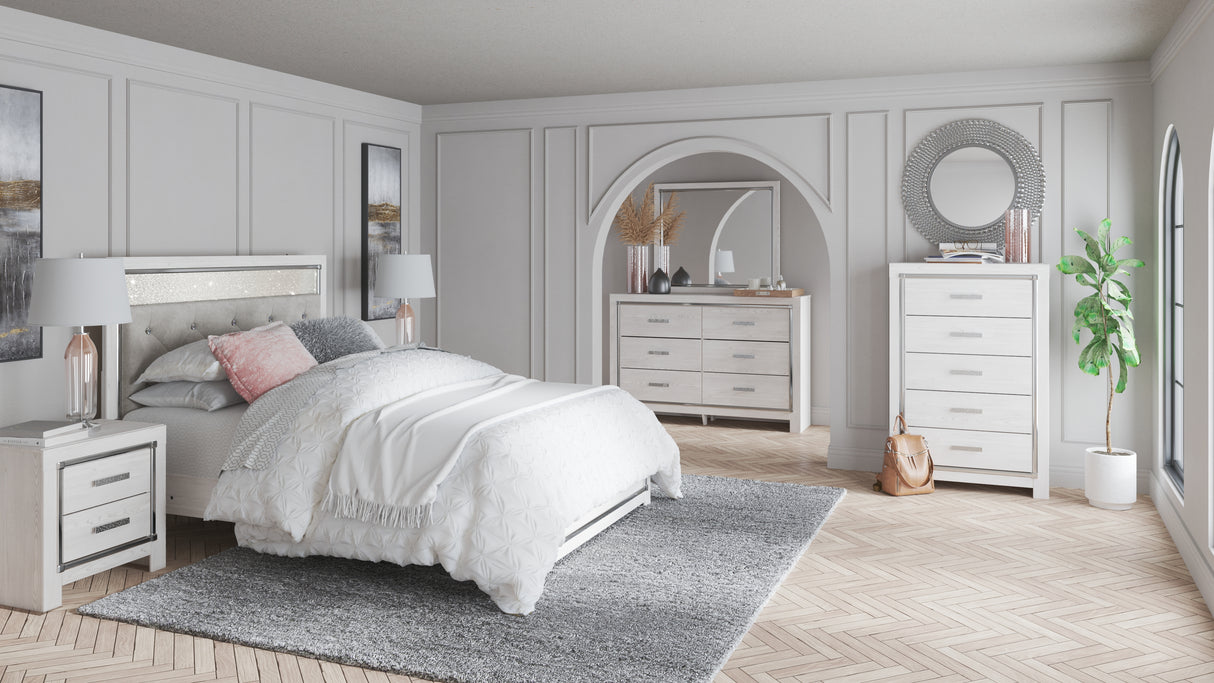 Altyra White Queen Panel Bed with Mirrored Dresser and Chest from Ashley Furniture - Luna Furniture