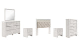 Altyra White Queen Panel Headboard Bed with Mirrored Dresser, Chest and 2 Nightstands from Ashley - Luna Furniture