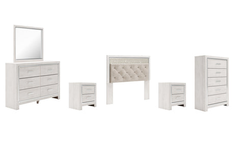 Altyra White Queen Panel Headboard Bed with Mirrored Dresser, Chest and 2 Nightstands from Ashley - Luna Furniture