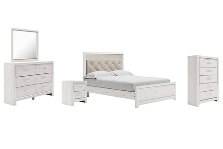 Altyra White Queen Panel Bed with Mirrored Dresser, Chest and Nightstand from Ashley Furniture - Luna Furniture