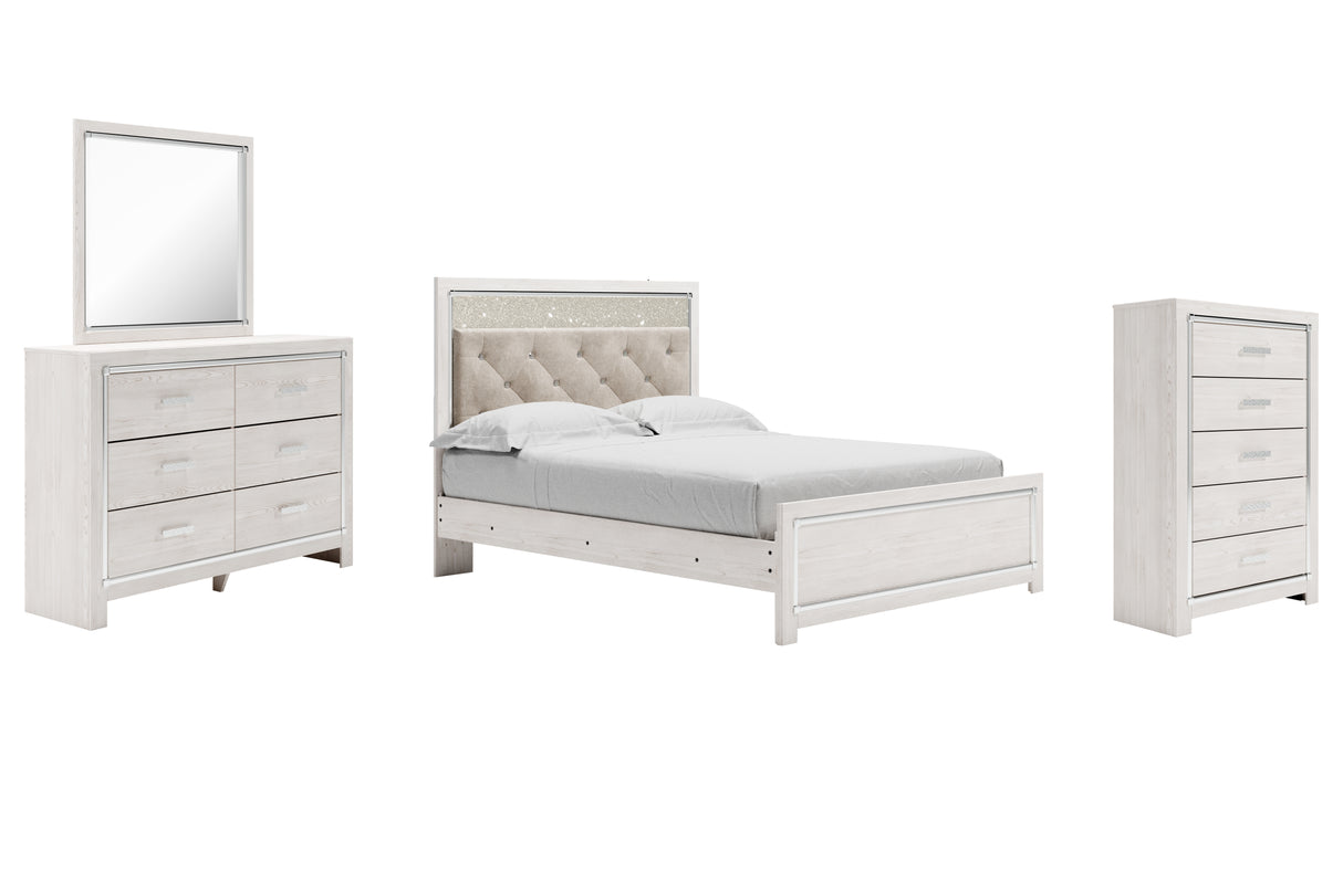 Altyra White Queen Panel Bed with Mirrored Dresser and Chest from Ashley Furniture - Luna Furniture