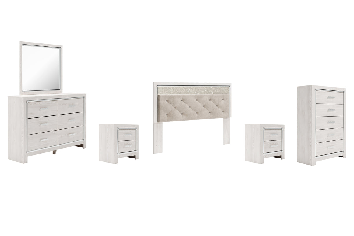 Altyra White King Panel Headboard Bed with Mirrored Dresser, Chest and 2 Nightstands from Ashley - Luna Furniture