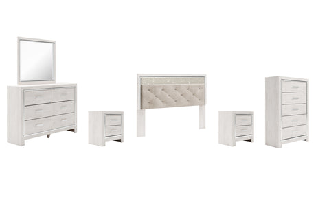 Altyra White King Panel Headboard Bed with Mirrored Dresser, Chest and 2 Nightstands from Ashley - Luna Furniture