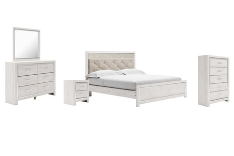 Altyra White King Panel Bed with Mirrored Dresser, Chest and Nightstand from Ashley Furniture - Luna Furniture