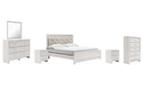Altyra King Panel Bed with Mirrored Dresser, Chest and 2 Nightstands in White from Ashley Furniture - Luna Furniture