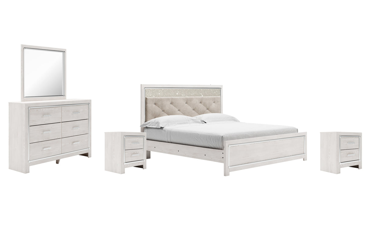 Altyra White King Panel Bed with Mirrored Dresser and 2 Nightstands from Ashley Furniture - Luna Furniture
