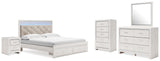 Altyra White King Upholstered Storage Bed, Dresser, Mirror, Chest, and Nightstand from Ashley Furniture - Luna Furniture