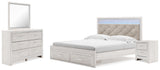 Altyra White King Upholstered Panel Storage Bed, Dresser, Mirror and Nightstand from Ashley Furniture - Luna Furniture
