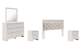Altyra White King Panel Headboard Bed with Mirrored Dresser, Chest and 2 Nightstands from Ashley - Luna Furniture