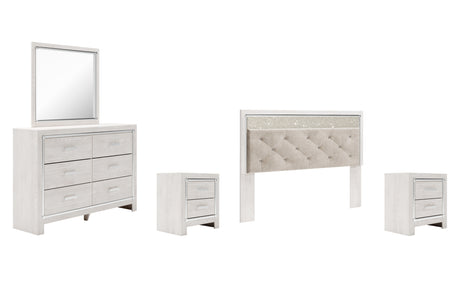 Altyra White King Panel Headboard Bed with Mirrored Dresser, Chest and 2 Nightstands from Ashley - Luna Furniture