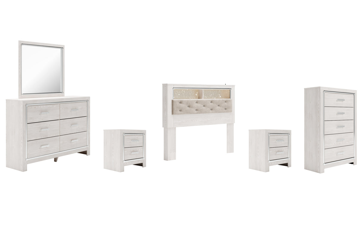 Altyra White Queen Bookcase Headboard Bed with Mirrored Dresser, Chest and 2 Nightstands from Ashley - Luna Furniture