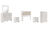 Altyra White Queen Bookcase Headboard Bed with Mirrored Dresser, Chest and 2 Nightstands from Ashley - Luna Furniture