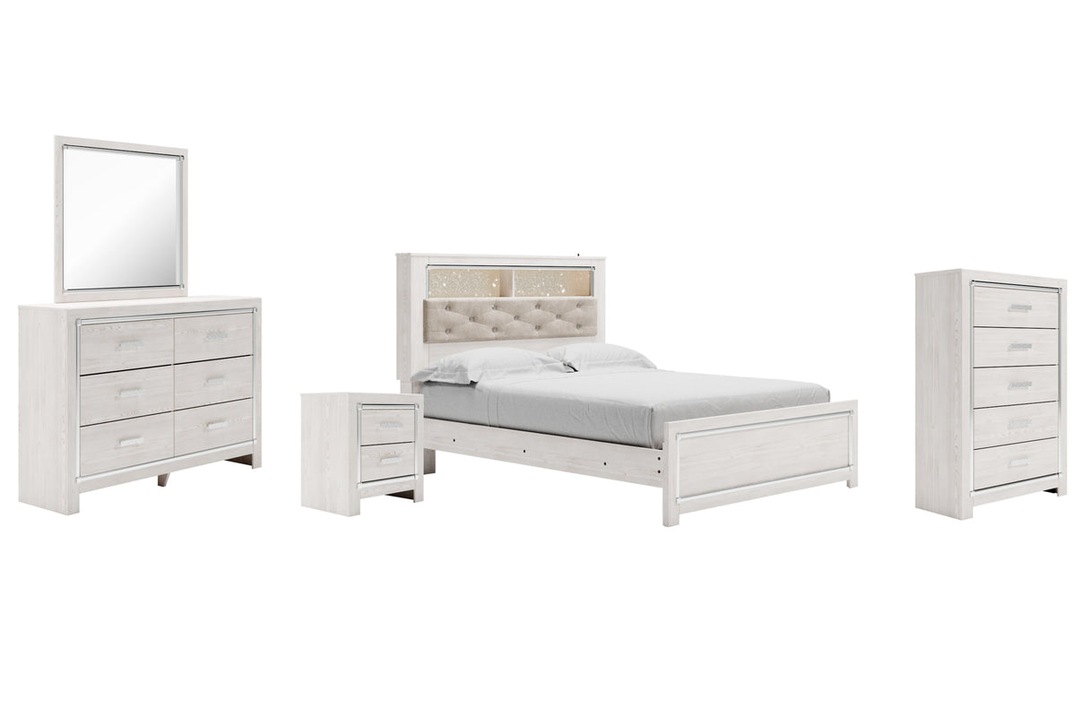 Altyra White Queen Panel Bookcase Bed with Mirrored Dresser, Chest and Nightstand from Ashley - Luna Furniture