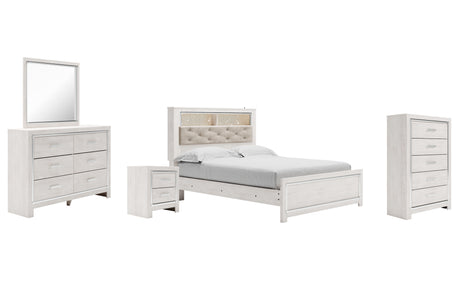 Altyra White Queen Panel Bookcase Bed with Mirrored Dresser, Chest and Nightstand from Ashley Furniture - Luna Furniture