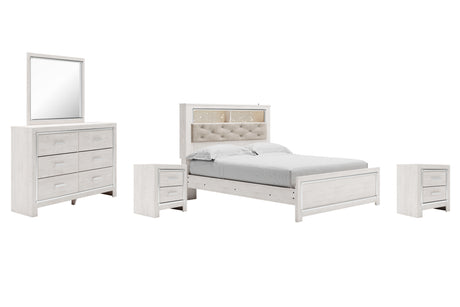 Altyra White Queen Panel Bookcase Bed with Mirrored Dresser and 2 Nightstands from Ashley Furniture - Luna Furniture