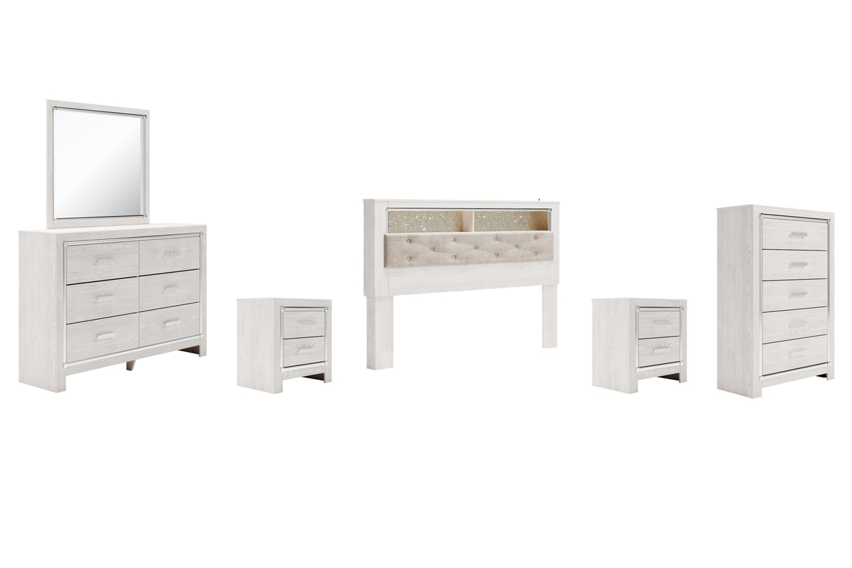Altyra White King Bookcase Headboard Bed with Mirrored Dresser, Chest and 2 Nightstands from Ashley - Luna Furniture