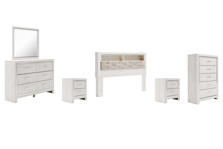 Altyra White King Bookcase Headboard Bed with Mirrored Dresser, Chest and 2 Nightstands from Ashley - Luna Furniture