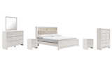 Altyra King Panel Bookcase Bed with Mirrored Dresser, Chest and 2 Nightstands in White from Ashley - Luna Furniture
