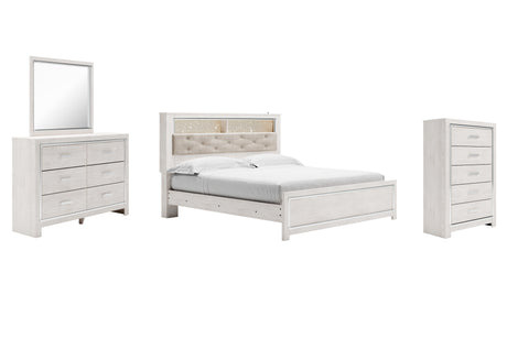 Altyra White King Panel Bookcase Bed with Mirrored Dresser and Chest from Ashley - Luna Furniture