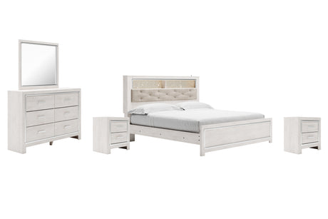 Altyra White King Panel Bookcase Bed with Mirrored Dresser and 2 Nightstands from Ashley - Luna Furniture