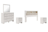 Altyra King Bookcase Headboard Bed with Mirrored Dresser and 2 Nightstands in White from Ashley - Luna Furniture