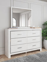 Altyra Queen Panel Bookcase Bed with Mirrored Dresser and Chest in White from Ashley - Luna Furniture