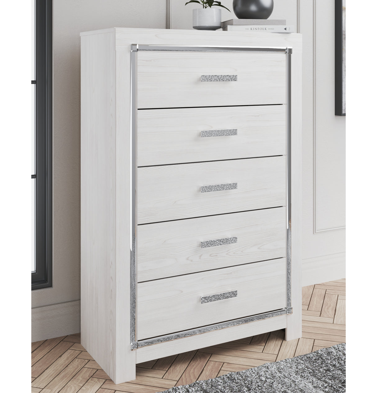 Altyra Queen Panel Bed with Mirrored Dresser, Chest and Nightstand in White from Ashley - Luna Furniture