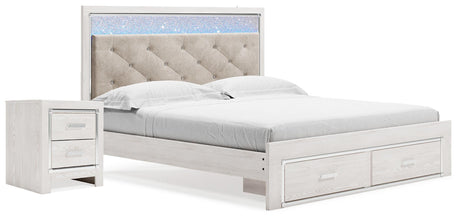 Altyra White King Upholstered Storage Bed with Nightstand from Ashley - Luna Furniture