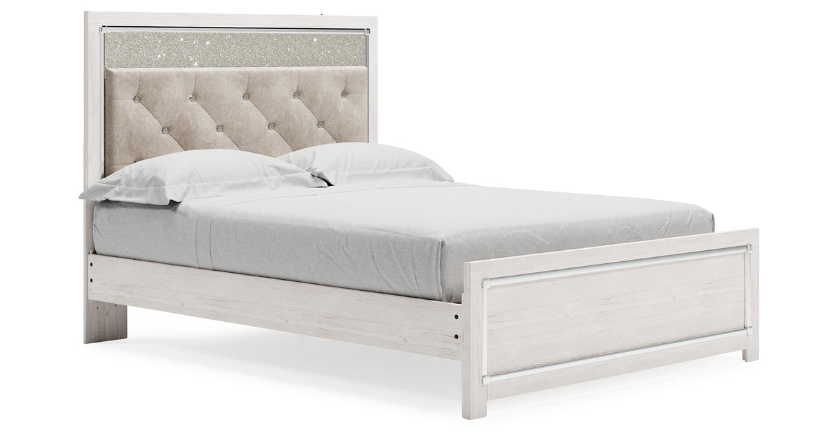 Altyra Queen Panel Bed with Mirrored Dresser, Chest and Nightstand in White from Ashley - Luna Furniture