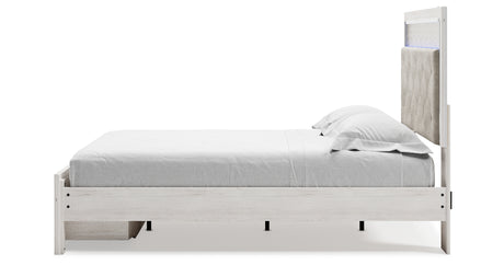 Altyra Queen Upholstered Storage Bed with Mirrored Dresser and Chest in White from Ashley Furniture - Luna Furniture