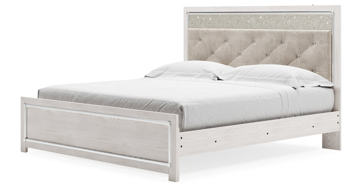 Lawroy King Panel Bed with Mirrored Dresser and Nightstand in Light Natural from Ashley - Luna Furniture