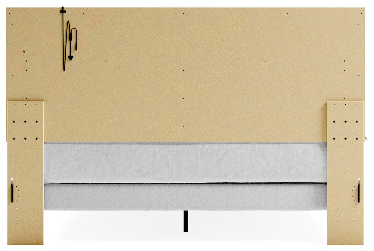 Lawroy King Panel Bed with Mirrored Dresser and Nightstand in Light Natural from Ashley - Luna Furniture