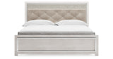 Lawroy King Panel Bed with Mirrored Dresser and Nightstand in Light Natural from Ashley - Luna Furniture