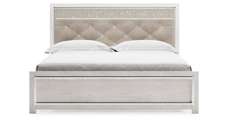Lawroy King Panel Bed with Mirrored Dresser and Nightstand in Light Natural from Ashley - Luna Furniture