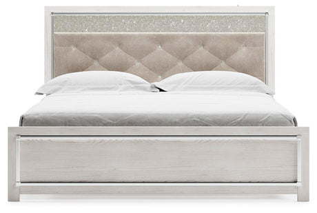 Lawroy King Panel Bed with Mirrored Dresser and Nightstand in Light Natural from Ashley - Luna Furniture