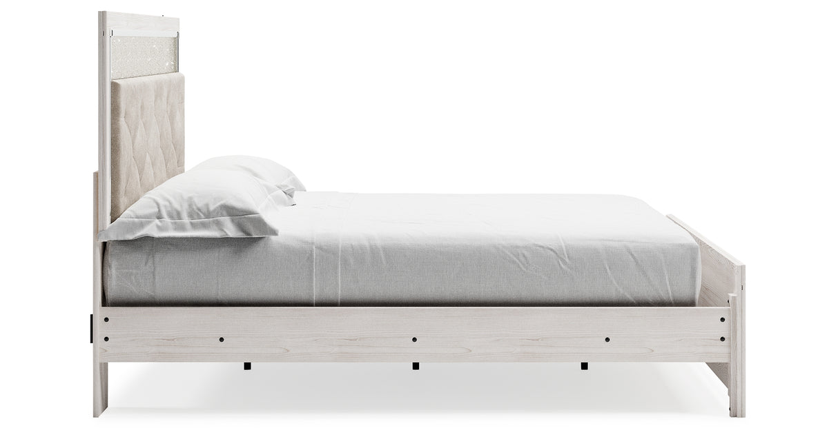 Lawroy King Panel Bed with Mirrored Dresser and Nightstand in Light Natural from Ashley - Luna Furniture