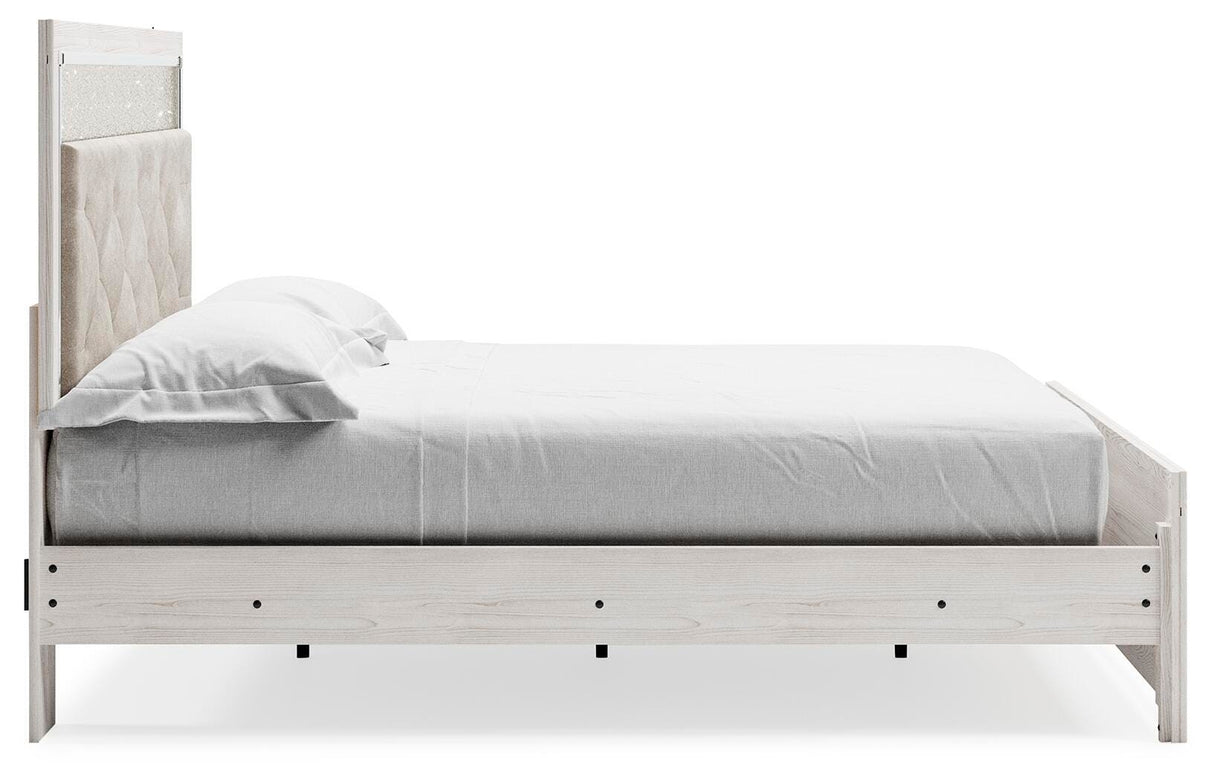 Lawroy King Panel Bed with Mirrored Dresser and Nightstand in Light Natural from Ashley - Luna Furniture