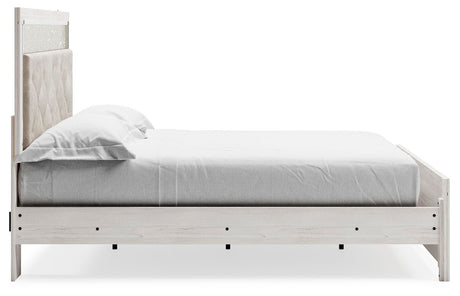 Lawroy King Panel Bed with Mirrored Dresser and Nightstand in Light Natural from Ashley - Luna Furniture