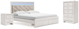 Altyra White Upholstered LED Storage Platform Bedroom Set from Ashley - Luna Furniture