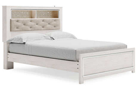 Altyra White Queen Upholstered LED Bookcase Platform Bed from Ashley - Luna Furniture
