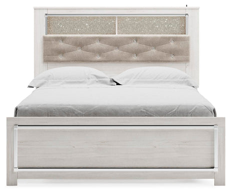 Altyra White Queen Upholstered LED Bookcase Platform Bed from Ashley - Luna Furniture