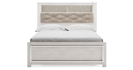Altyra White Queen Upholstered LED Bookcase Platform Bed from Ashley - Luna Furniture